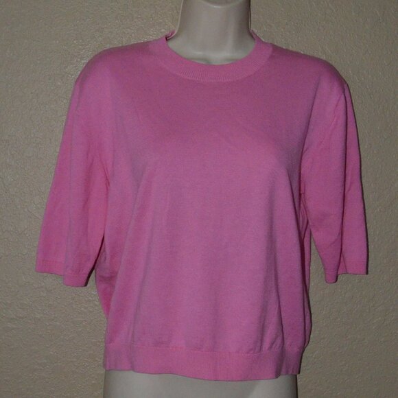 Sz XS S CRUSH. Pink Cotton Cashmere Blend Short Sleeve Sweater Top - Picture 1 of 5